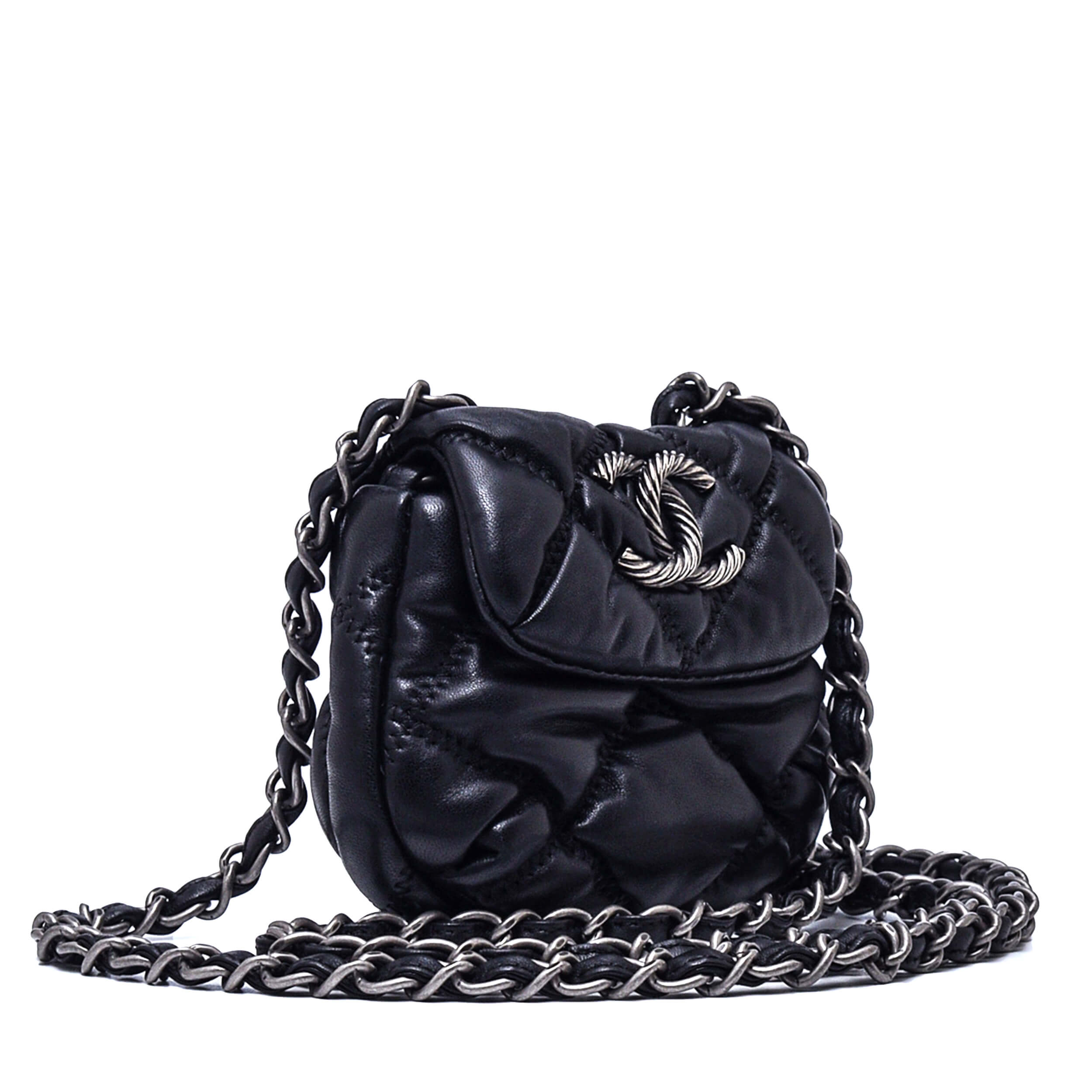 Chanel - Black Quilted Lambskin Leather Bubble Paris Moscou Mini Flap Bag